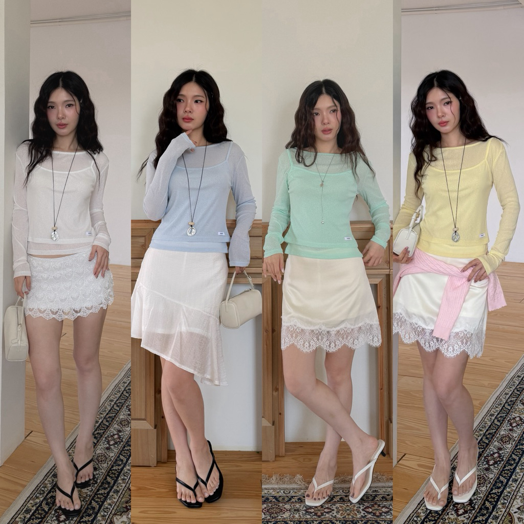 (พรีเฉพาะ M,L ส่ง 15 สิงหา) SHOP.POPO-Emma top เสื้อเซ็ท 2 ชิ้นเสื้อแขนยาว+สายเดี่ยวผ้าซีทรู