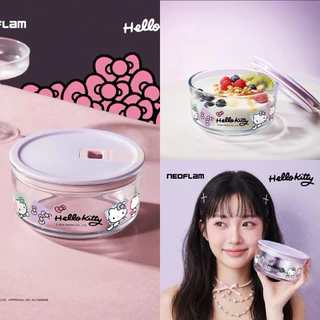 พร้อมส่งด่วน 🇹🇭 Neoflam x Hello Kitty กล่องข้าวแก้วทรงกลม กล่องผลไม้ เข้าไมโครเวฟได้ Sanrio ขนาด 350ml และ 600 ml