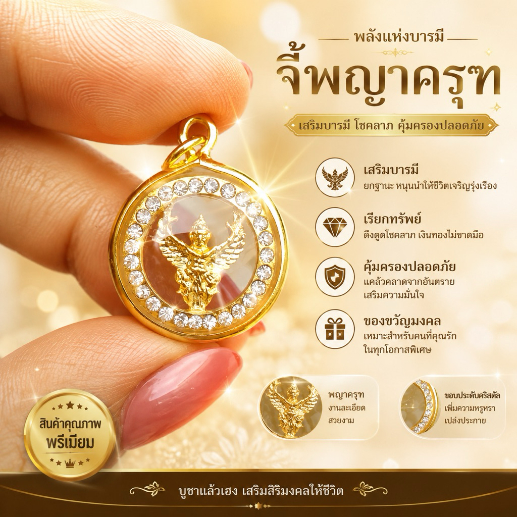 จี้พญาครุฑ P2 ล้อมเพชร พร้อมปลุกเสก ช่วยเสริมโชคลาภ ป้องกันสิ่งชั่วร้าย