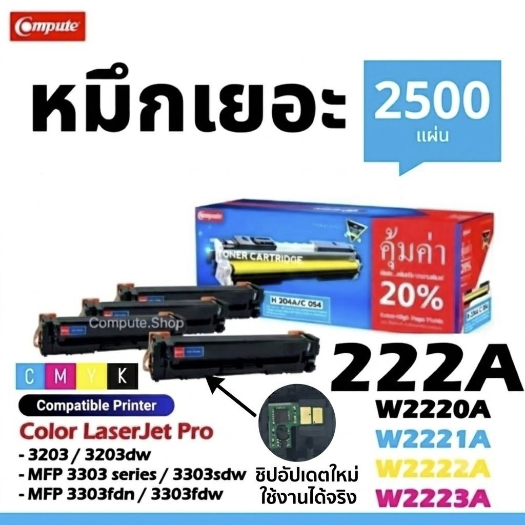 ตลับ H 222A 222X W2220A W2221A W2222A W2223A Toner Cartridge 3203 3203dw MFP 3303fdn 3303fdw 3303sdw
