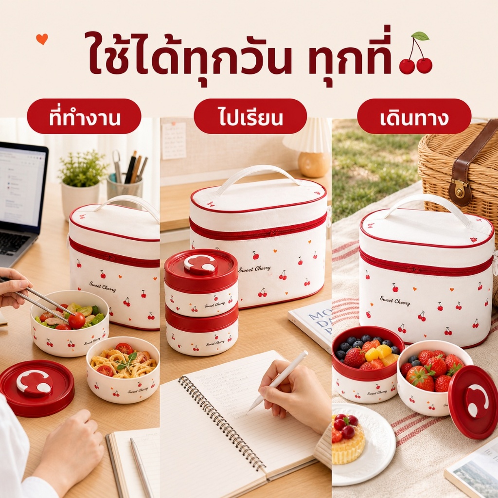 Hrold กล่องข้าว 316 เข้าไมโครเวฟได้ แถมฟรีชุดช้อนส้อม + ถุงเก็บความร้อน 2/3/4 ชั้น กล่องอาหาร เก็บอุณหภูมิได้ รูปที่ 8