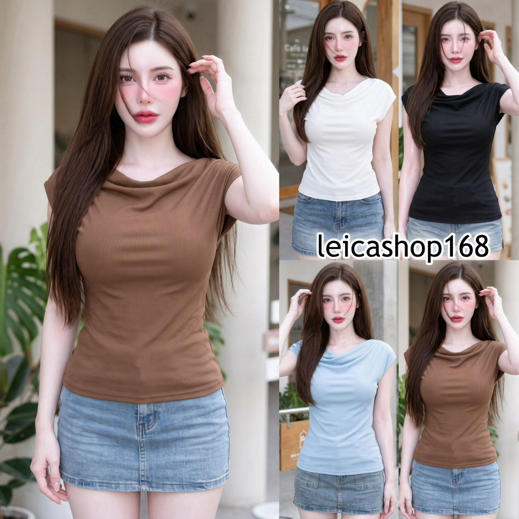 สินค้าพร้อมส่ง เสื้อแฟชั่น ผ้าร่องพรีเมี่ยม แขนกุด ดีเทลไหล่แต่งย่น ทรงเข้ารูป ใส่สบาย ใส่แมท LG380