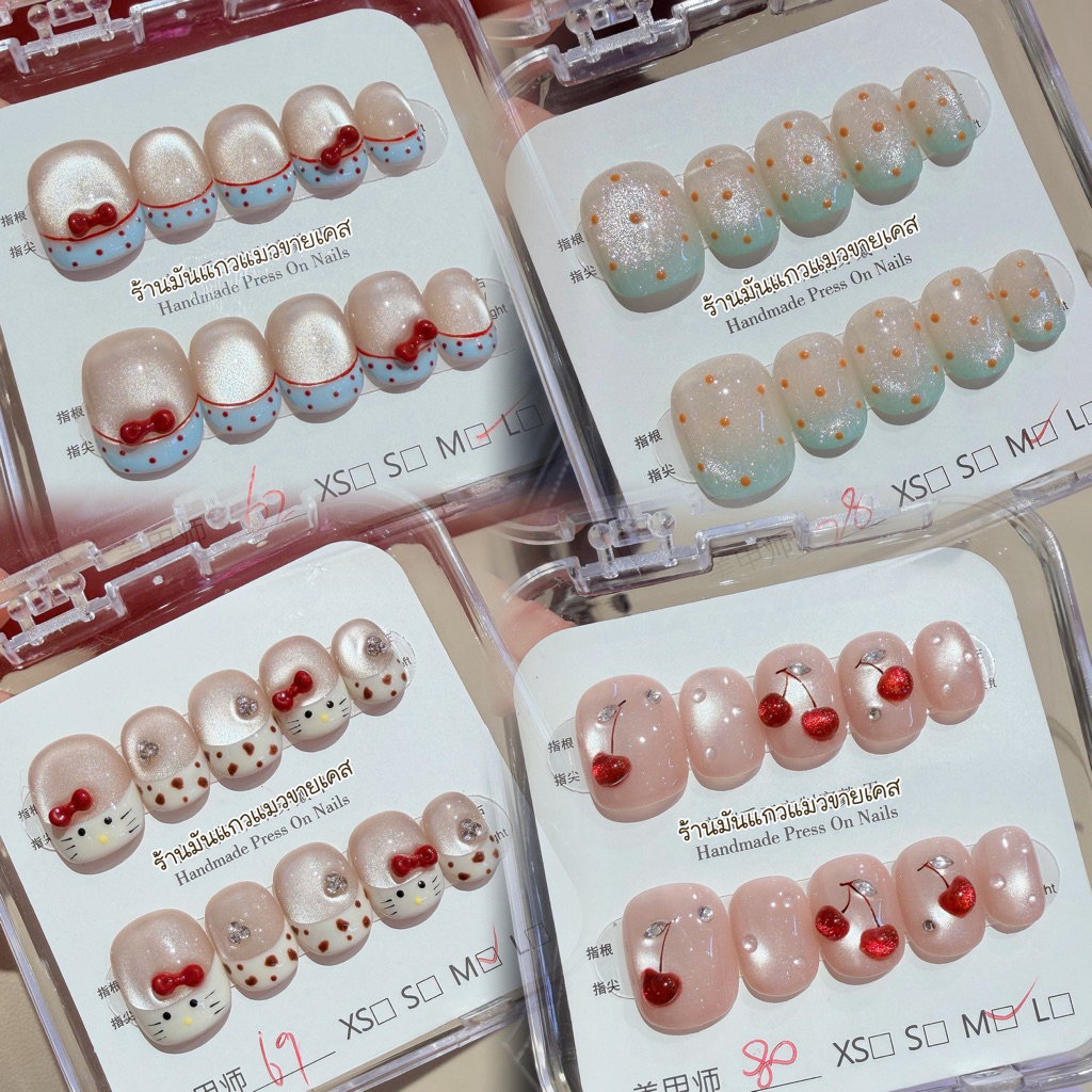 JL265-268 ร้านไทย<ส่งเร็ว> เล็บปลอมงานสีเจล งานHandmade (อ่านรายละเอียดก่อนสั่งซื้อ) แบบ 10 เล็บ ฟรีชุดอุปกรณ์ติดเล็บ