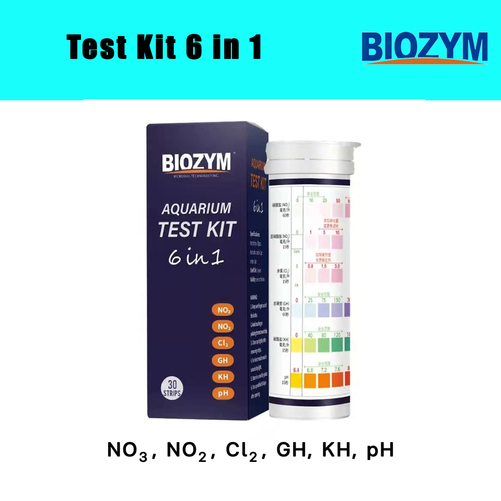 BIOZYM Aquarium Test Kit 6 in 1 ชุดตรวจคุณภาพน้ำสำหรับตู้ปลา ตู้ไม้น้ำ No3, No2, Cl2, GH, KH, pH