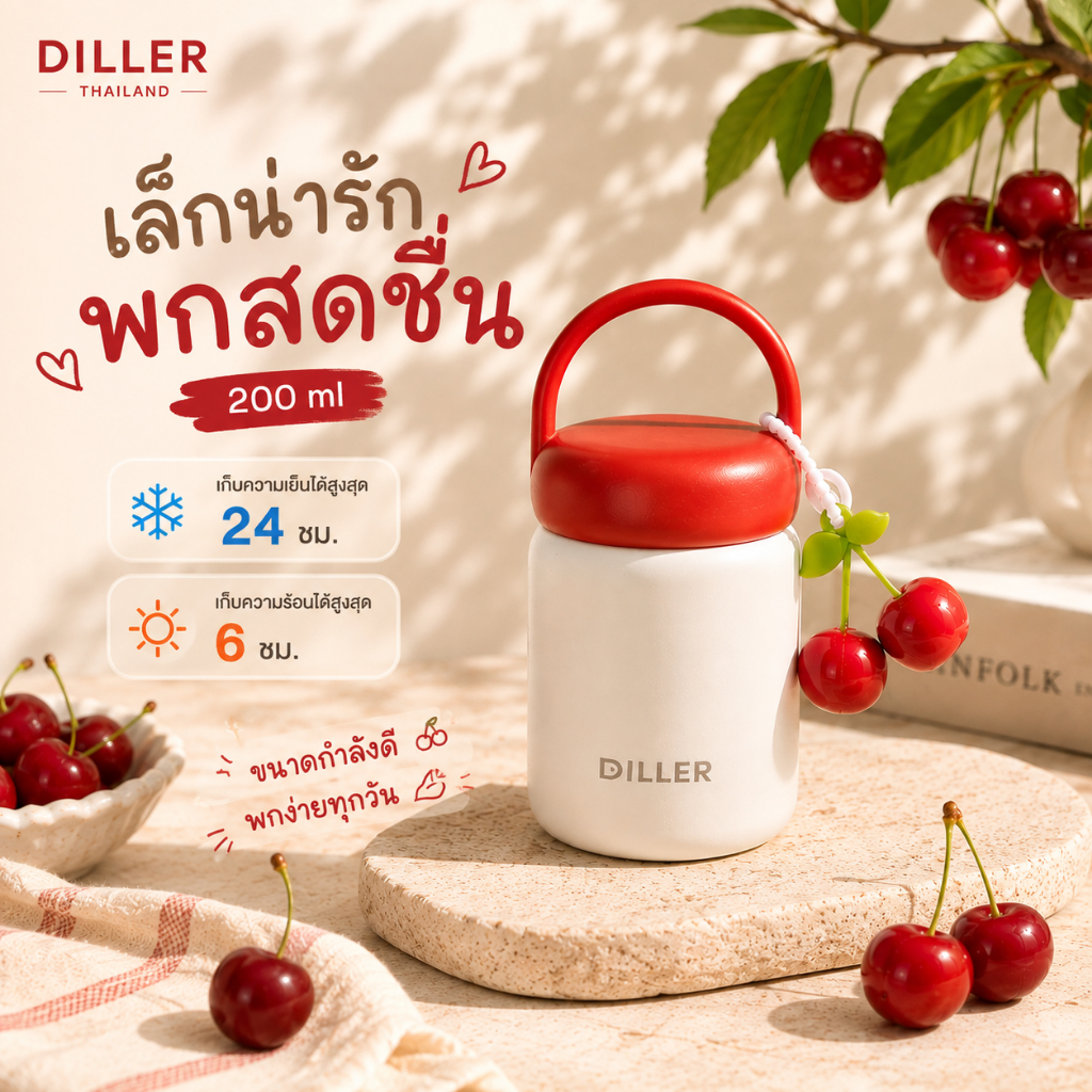 Diller Thailand Thermo Flask 200 ml. ขวดน้ำเก็บอุณหภูมิ เก็บความร้อน-เย็น กระติกน้ำสุญญากาศ ปลอดภัยไม่มีสารตกค้าง