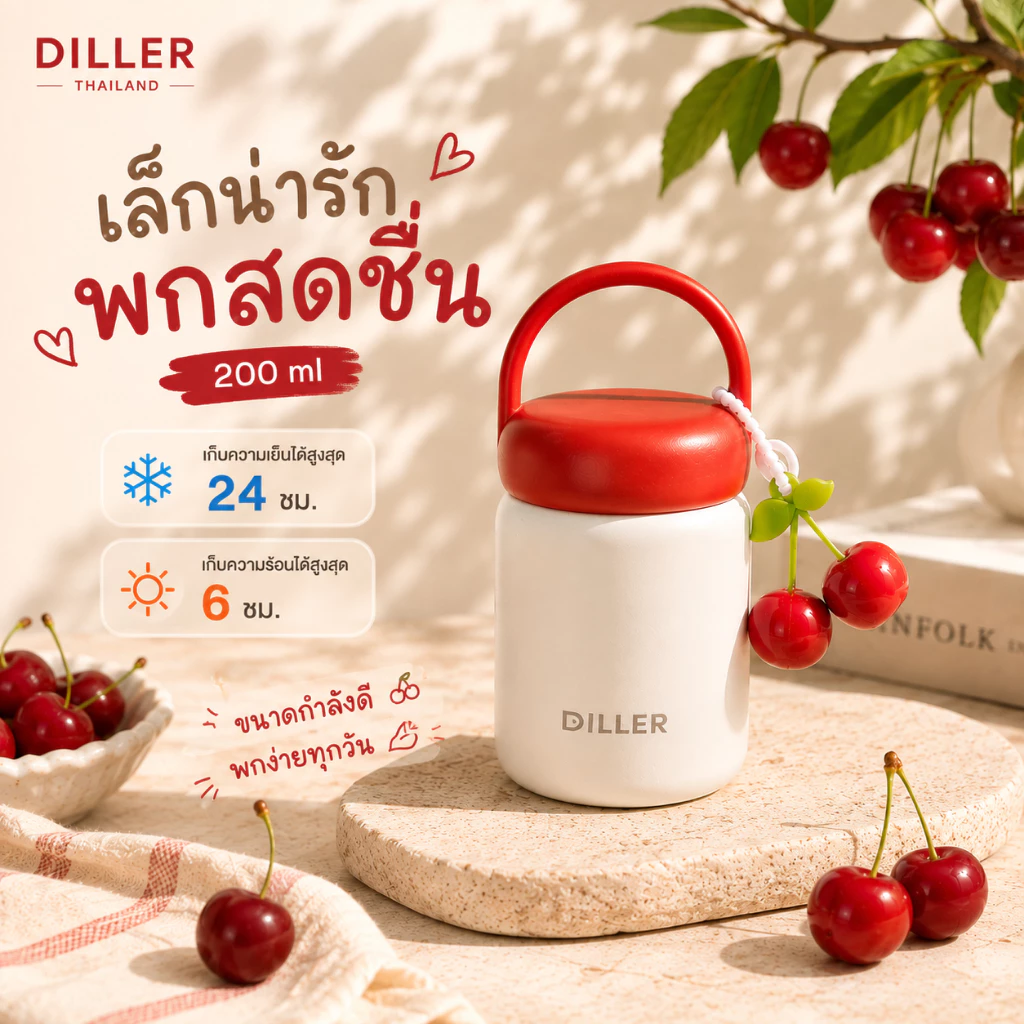 Diller Thailand Thermo Flask 200 ml. ขวดน้ำเก็บอุณหภูมิ เก็บความร้อน-เย็น กระติกน้ำสุญญากาศ ปลอดภัยไม่มีสารตกค้าง