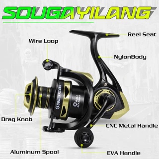 รอกตกปลา รอกคุณภาพ Spinning 5.2:1 กำลังลาก 20KG ทนทาน สีเหลืองเข้ม
