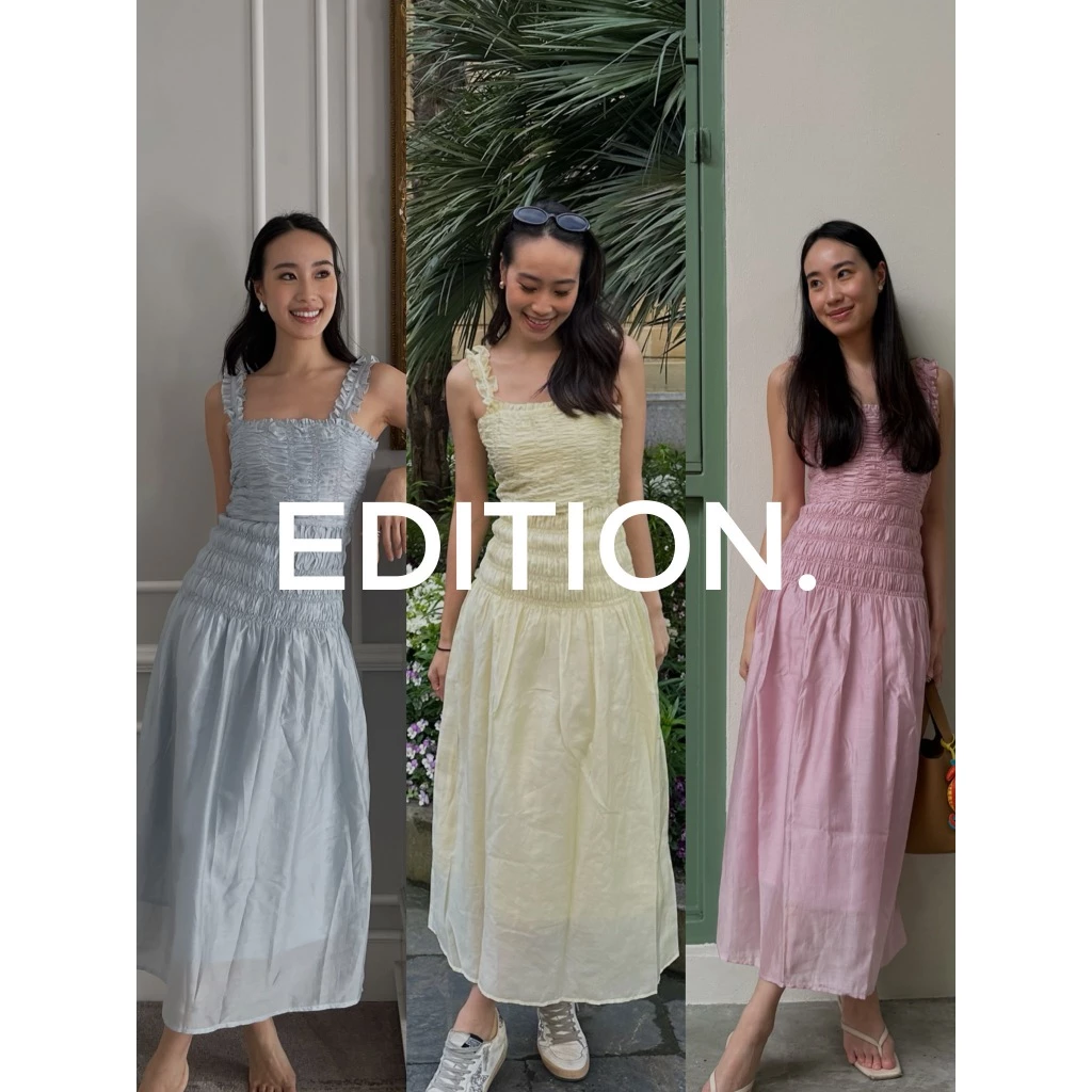 editionwear MIDI DRESS WITH SMOCK DETAILS (พร้อมส่ง)