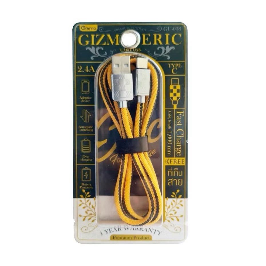 พร้อมส่ง ( พร้อมส่งด่วน 30 นาที ) Gizmo รุ่น GU-038 สายชาร์จ type-c สายชาร์จซัมซุง เป็นสาย Nylon Fib