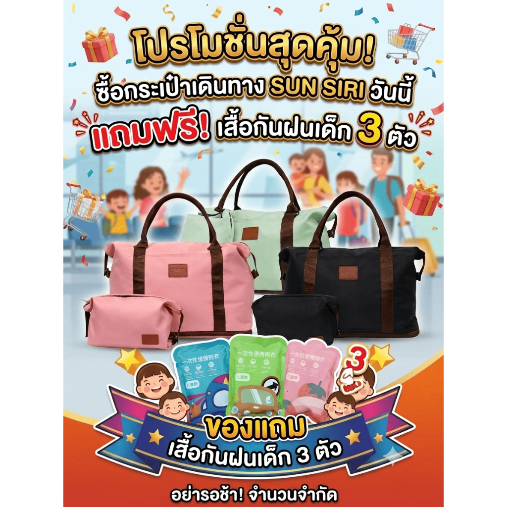 SUNSIRI กระเป๋าสะพายข้างเซตคู่ขนาด 18 นิ้ว+กระเป๋าเครื่องสำอางขนาด 13 นิ้ว ผ้าโพลีเอสเตอร์