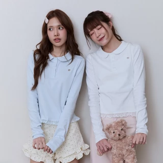 DAILYLOOK.SM --- Bonbon top เสื้อแขนยาวผ้าCotton spendex ปกคอบัว ดีเทลกระดุมสแนป