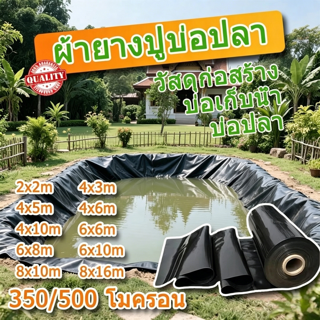 หนา 200/350ไมครอน ผ้ายางปูบ่อ พลาสติกปูบ่อ สีดำ กว้าง4เมตร ปูบ่อปลา สระน้ำ โรงเรือน