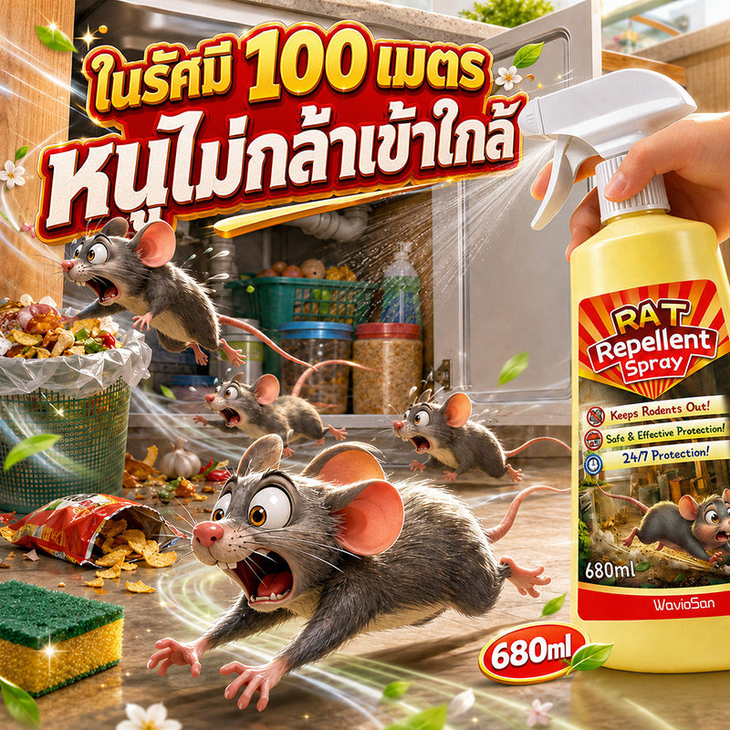🐭พวกหนูหายไปในชั่วข้ามคืน🐭 สเปรย์ไล่หนู   ยาเบื่อหนูแรงๆ 680มล ผสมผสานการป้องปรามและการป้องกัน กำจัดหนู ยาไล่หนู