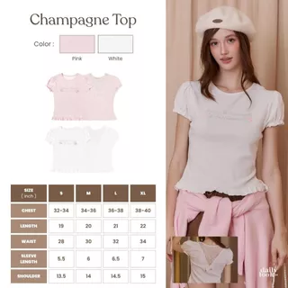 DAILYLOOK.SM --- Champagne top เสื้อยืดแขนตุ๊กตา ดีเทลสกรีนกลิตเตอร์ เพิ่มความน่ารักด้วยงานปักลูกปัดรูปดอกไม้