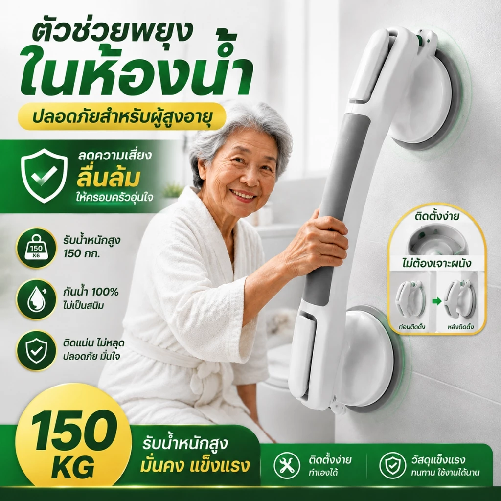 ราวจับในห้องน้ำ ราวจับผู้สูงอายุ ราวจับกันลื่น ราวจับสูญญากาศในห้องน้ำ ไม่ต้องเจาะ ติดตั้งง่าย แข็งแรงทนทาน พร้อมส่งทันท