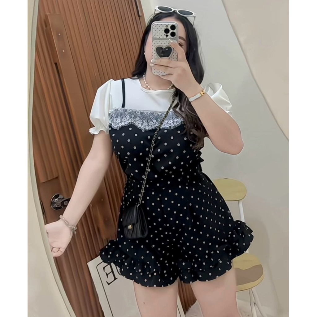 เสื้อคอกลมแขนตุ๊กตา+กางเกงขาสั้นระบาย(บ4+ส8) #สาวอวบ