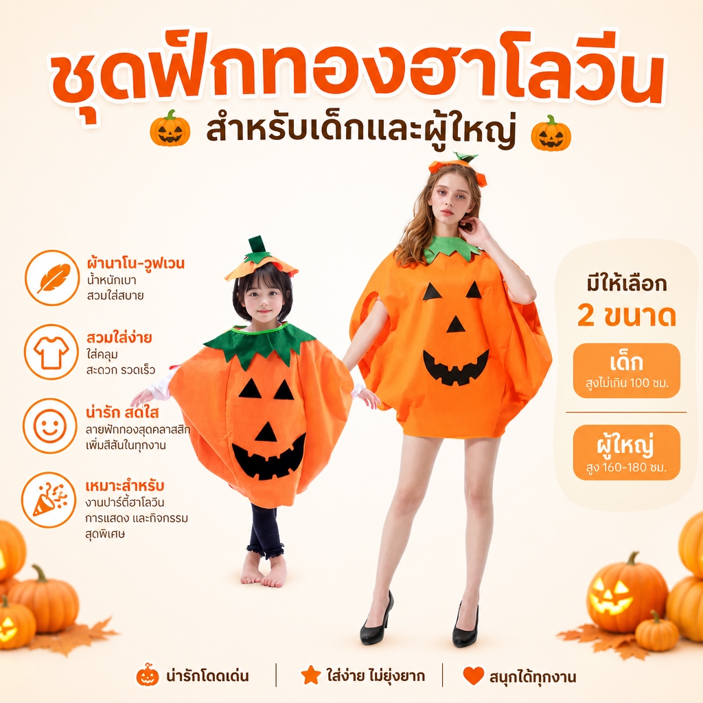 ชุดฟักทองฮาโลวีนเด็ก-ผู้ใหญ่ ชุดฟักทองพร้อมส่งในไทย ชุดแฟนซีฮาโลวีน
