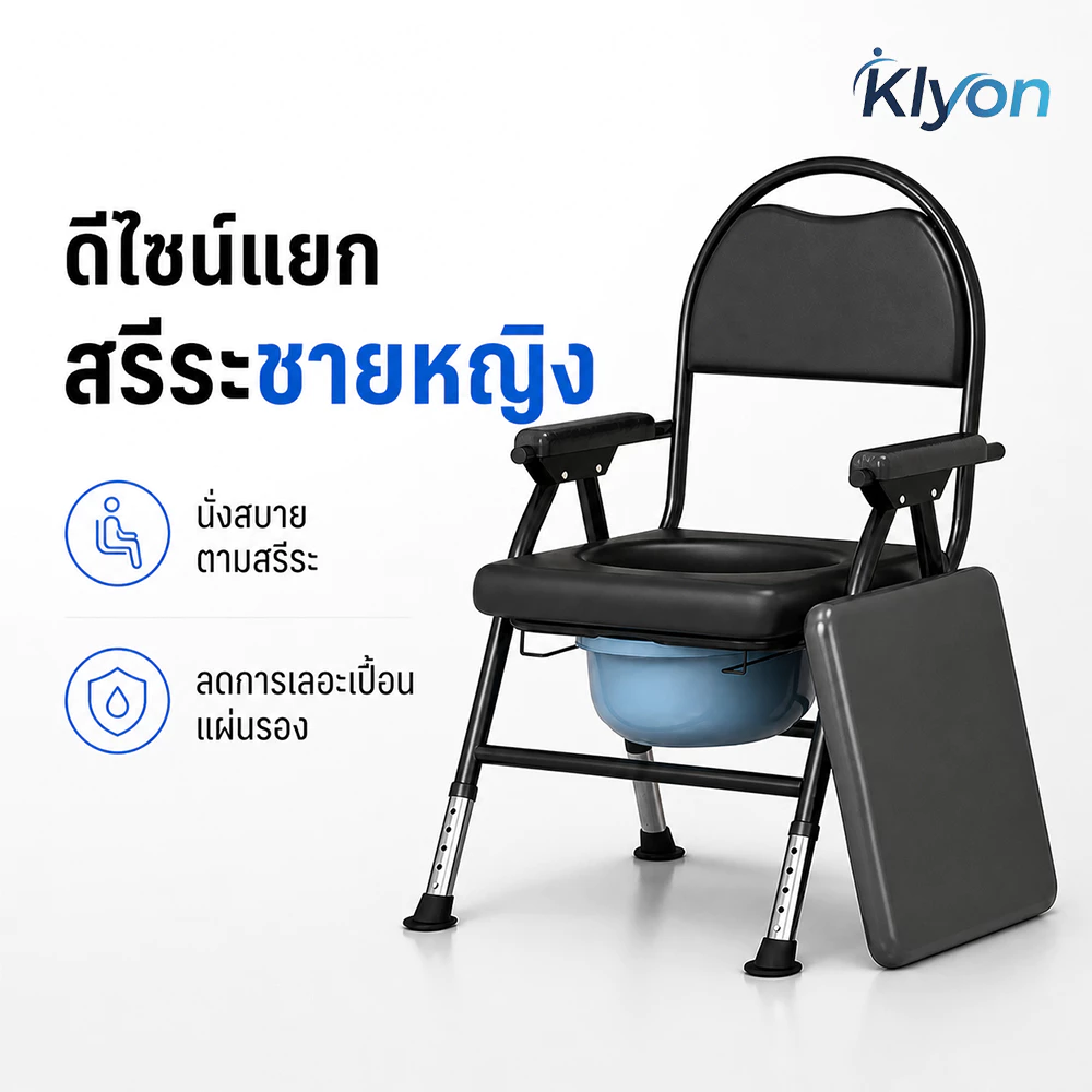 KLYON เก้าอี้นั่งถ่าย มั่นคงและกันลื่น พับเก็บได้ เหมาะสำหรับผู้สูงอายุ หญิงตั้งครรภ์และผู้พิการ