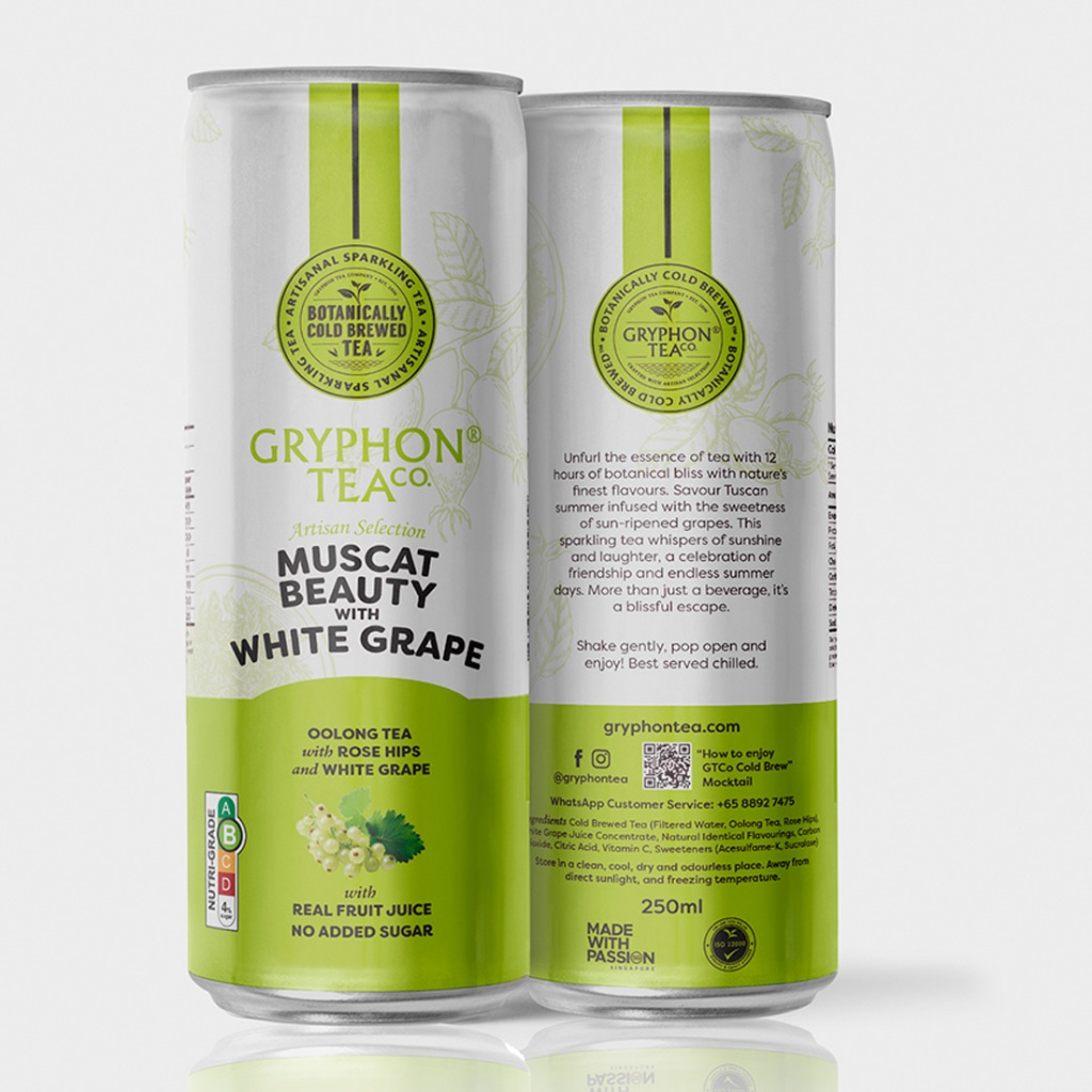Gryphon Muscat Beauty with White Grape Cold Brewed Sparkling Tea Can กริฟฟอน ชาสปาร์กลิงสกัดเย็น ขนา