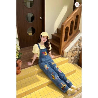 (มีถึง3XL) ยีนส์ Mhee Pooh Set เซ็ต 2 ชิ้น เอี๊ยมยีนส์งานปักขายาวมีกระเป๋า สายปรับได้ + เสื้อกระดุมหน้าคอตตอน