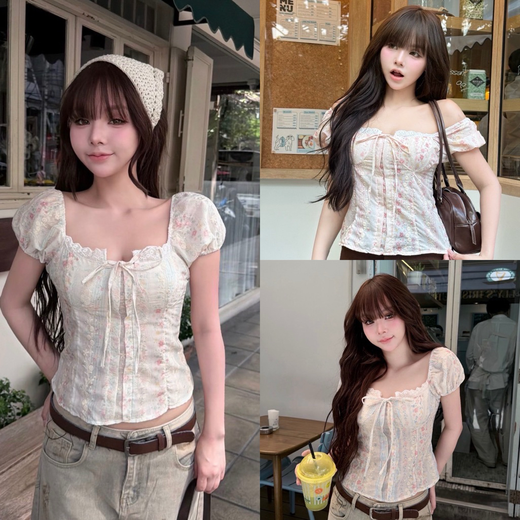 Nusa style เสื้อแขนตุ๊กตา ผ้าปักฉลุ แต่งผูกหน้า