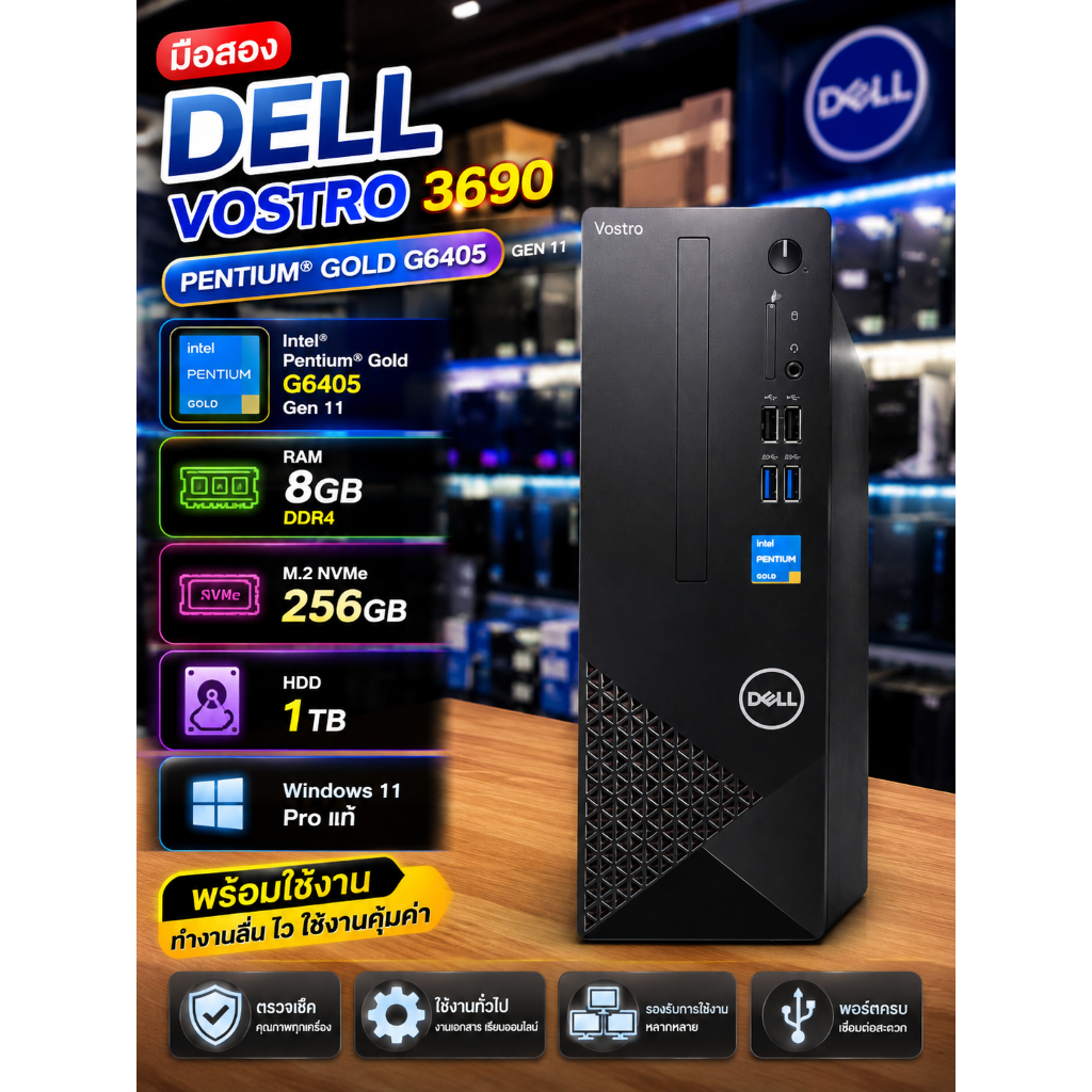 [มือสอง สภาพสวย] คอมพิวเตอร์ตั้งโต๊ะ Dell Vostro 3690 (Gen 11) / Intel Pentium Gold G6405 / Ram 8GB 