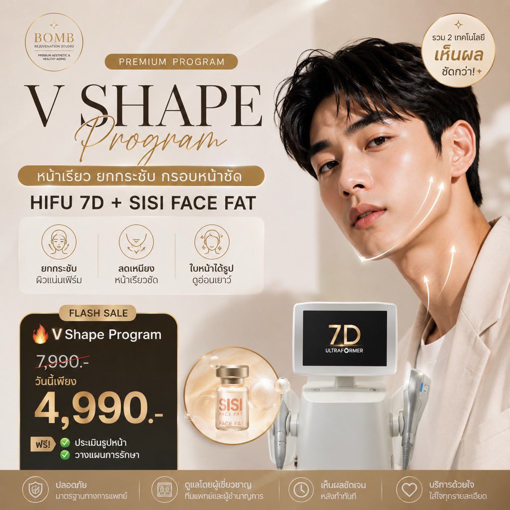 🔥 Flash Sale HIFU 7D หน้าเรียว ยกกระชับ ลดเหนียง | V Shape Program | Bomb Rejuvenation Studio