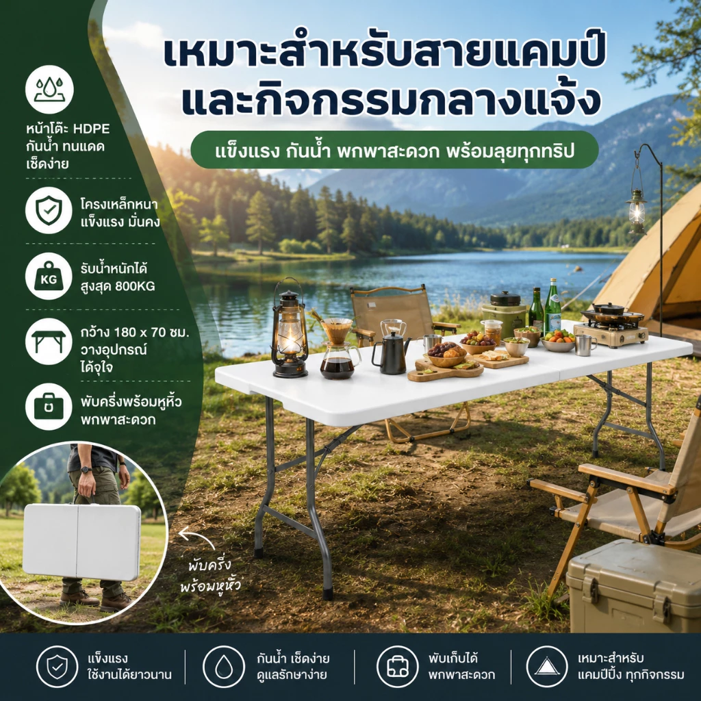 KATIFIA โต๊ะพับได้ โต๊ะแคมป์ปิ้ง 180cm รับน้ำหนักได้800กก โต๊ะปิกนิคพับได้ Outdoor table thumbnail 8