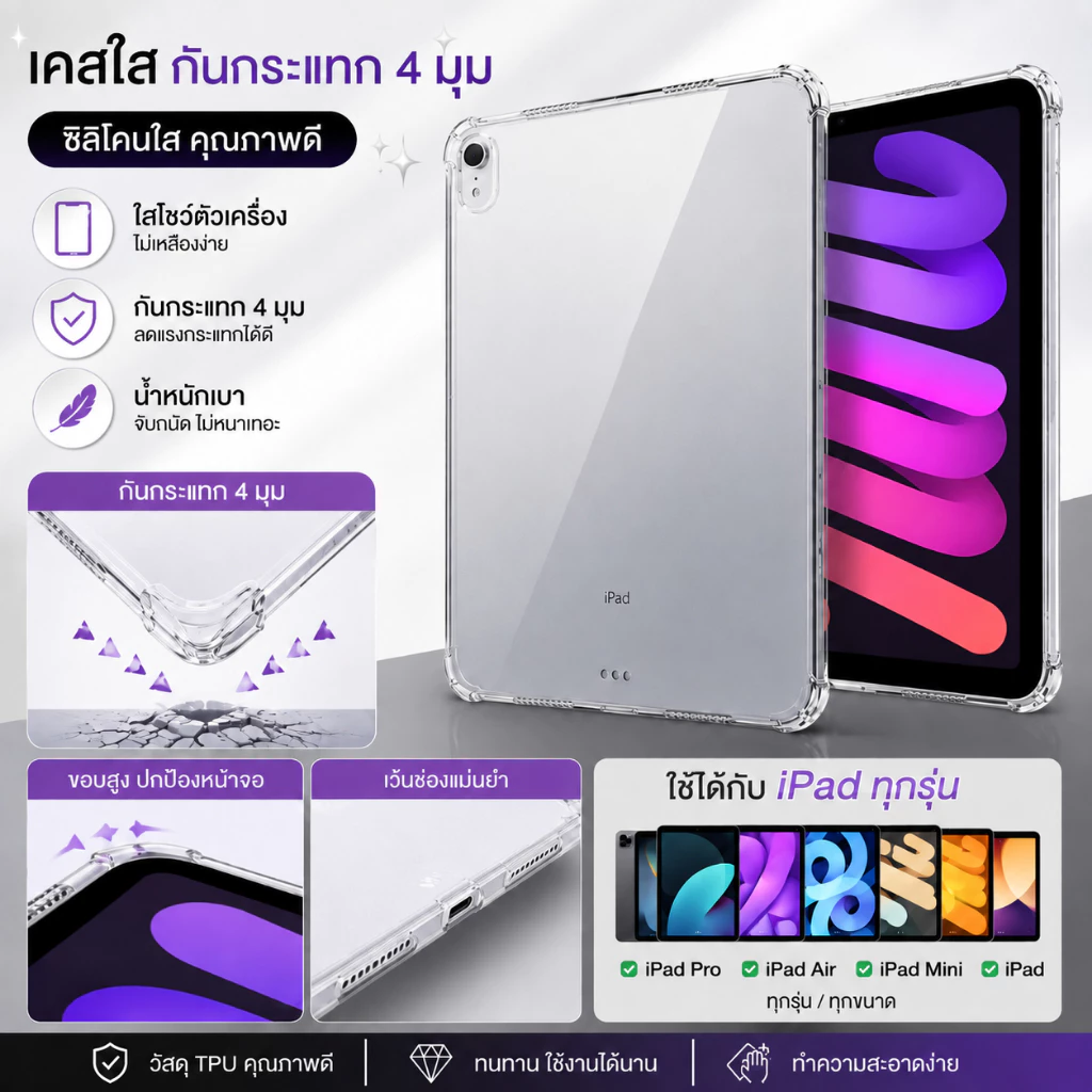 เคสสำหรับipad แบบกันกระแทก และแบบใส่ปากกาใหม่!GEN10 2024 GEN11 AIR11 /Air2 GEN5/6 9.7 for ipad10.2 10.5(Air3)