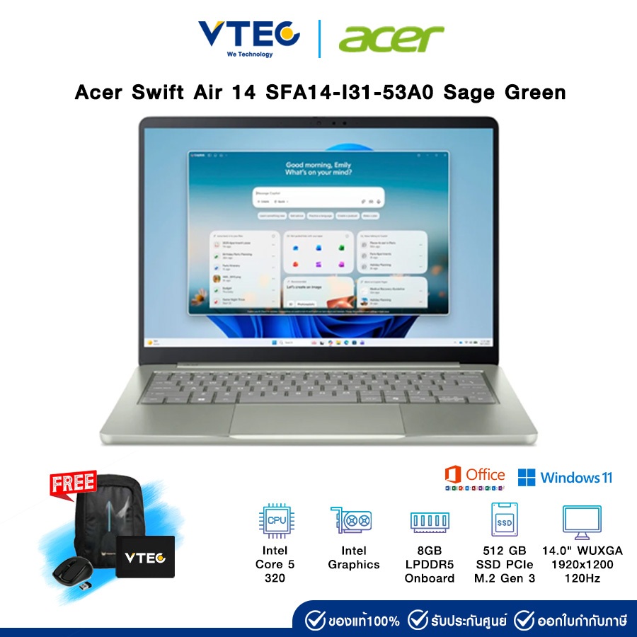 Acer Swift Air 14 SFA14-I31-53A0 | Intel Core 5 320 | Intel Graphics | SSD M.2 512GB Gen3 | RAM 8 GB