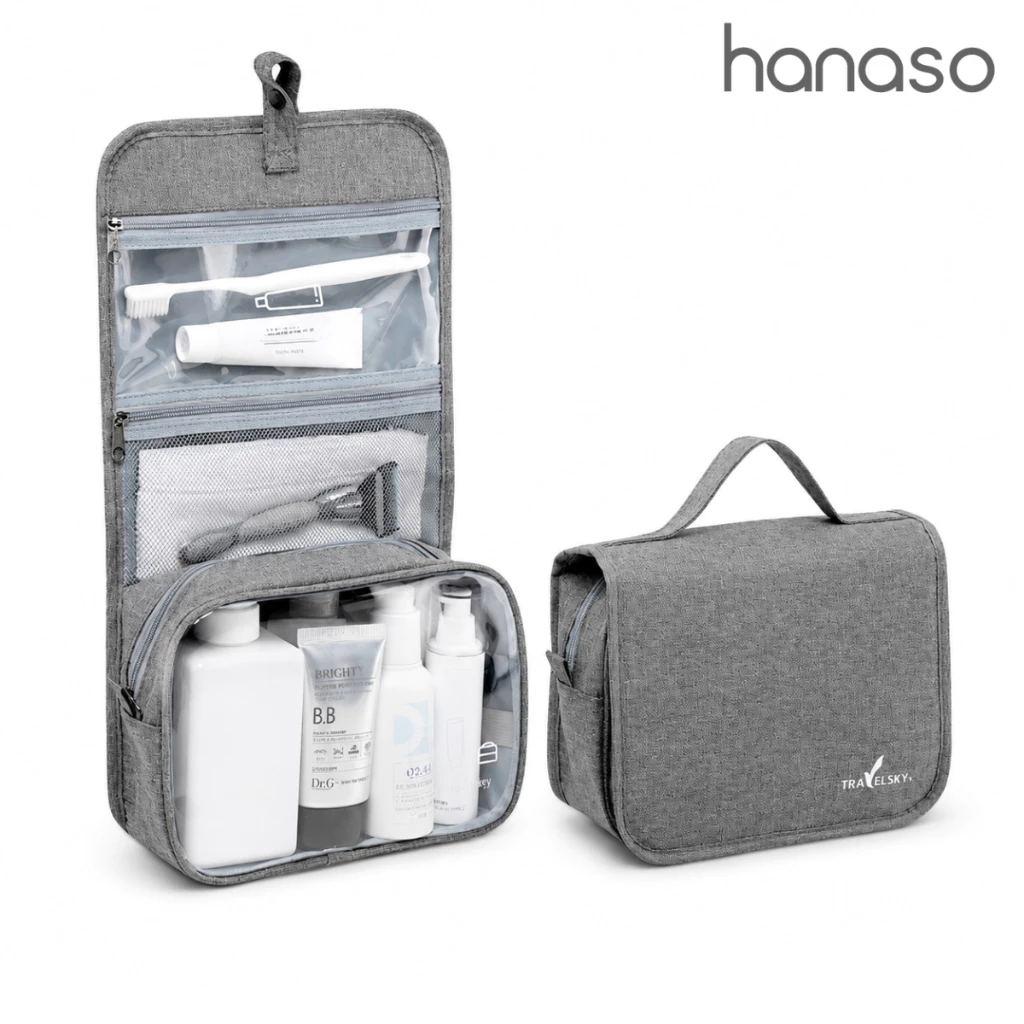 Hanaso กระเป๋าใส่อุปกรณ์อาบน้ำ Toiletry bag ใส่เครื่องสำอาง กันน้ำ แขวน/พับเก็บได้ สำหรับพกพา