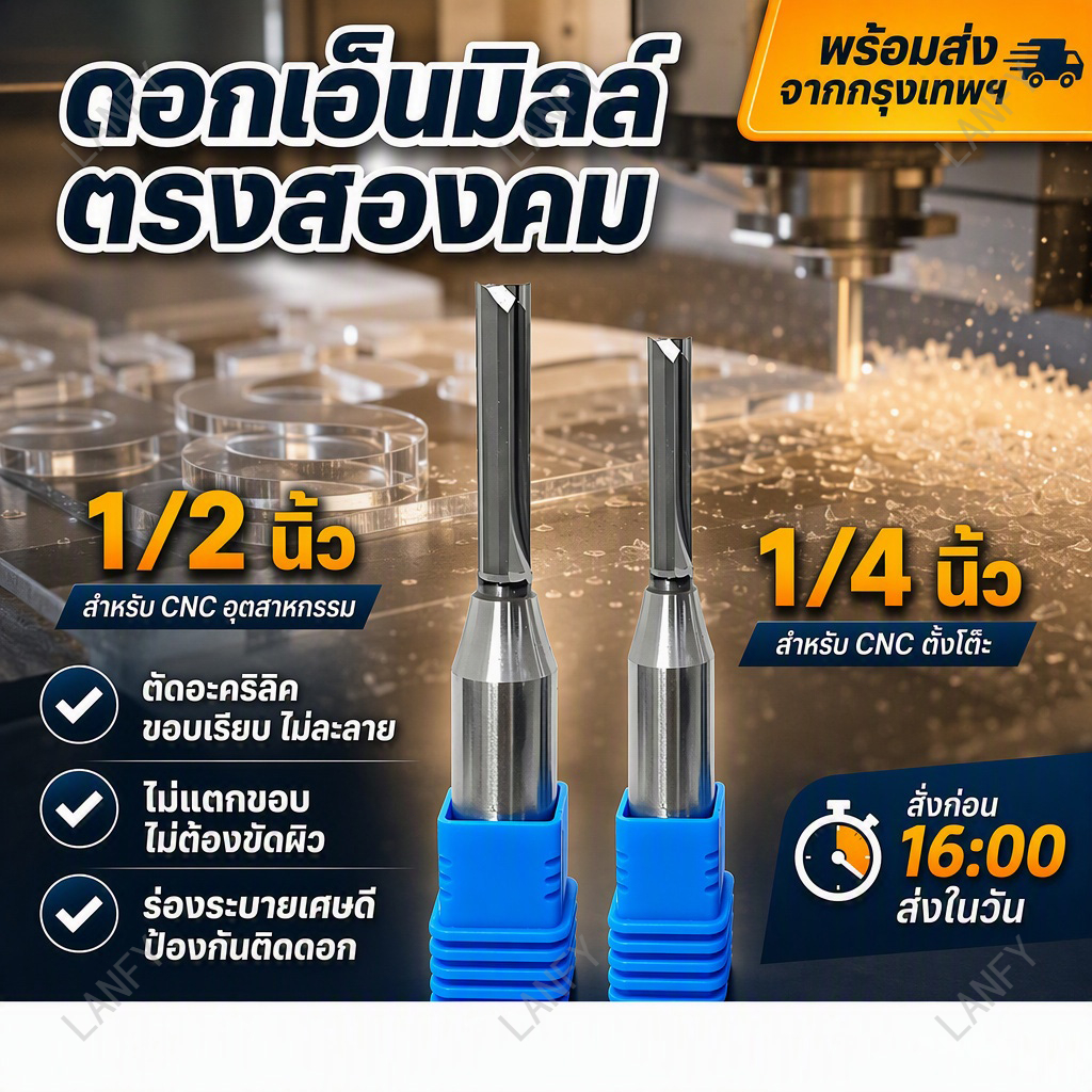 พร้อมส่ง COD ดอกกัดตรง TCT 2 ฟัน CNC คาร์ไบด์ ก้าน 1/4" 1/2" หลายขนาด เซาะร่องแกะสลัก ตัดไม้ MDF PVC อะคริลิค คมทนทาน