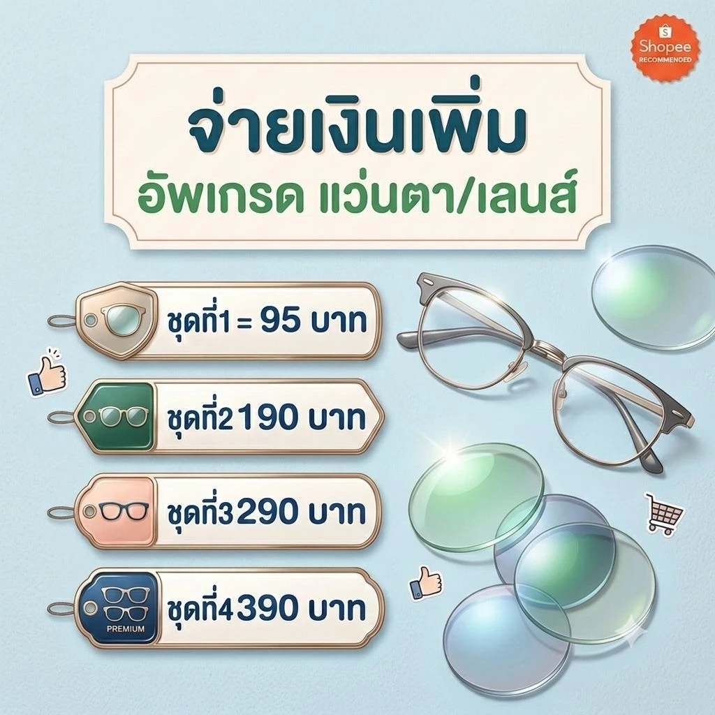 จ่ายเงินเพิ่มอัพเกรดแว่นตา/เลนส์สายตา/เกินกำหนด รับตัดแว่นสายตา