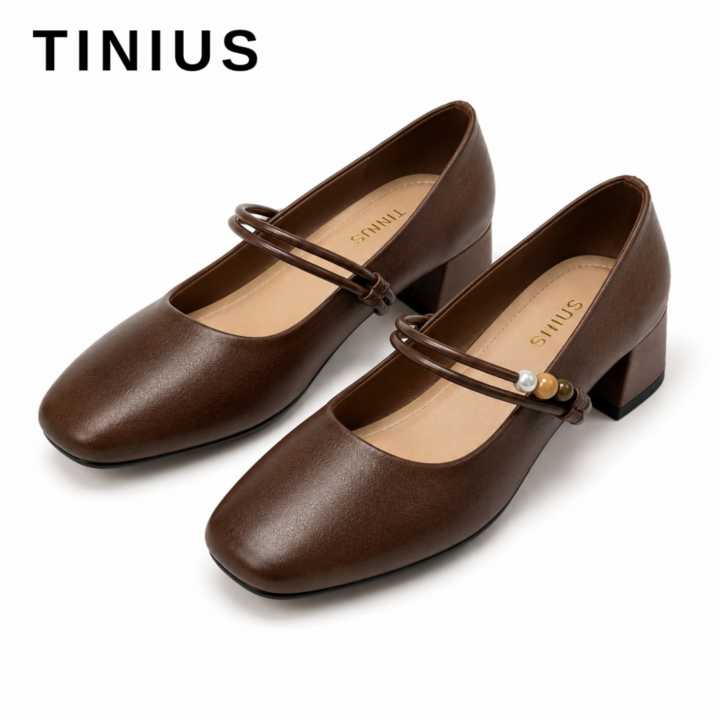 TINIUS  รองเท้าแมรี่เจน ดีเทลสายรัดประดับมุก ส้นตึกหัวมน จะแมทช์ลุคทำงานหรือลุคเที่ยวก็สวยจบในคู่เดียว