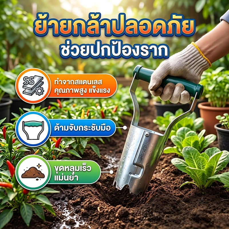 เครื่องย้ายปลูกต้นกล้า อุปกรณ์ย้ายกล้าไม้ ที่ขุดดินปลูกผัก ช่วยปกป้องราก ถอนกล้าพร้อมดิน ใช้งานง่าย ที่ย้ายต้นกล้า