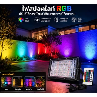🚀ส่งด่วน ส่งไว 🚀ไฟตกแต่งสนามหญ้า RGB LED กันน้ำ พร้อมสายไฟมาตรฐานยุโรปยาว 1.8 เมตร กำลังไฟขาออก 50W/100W