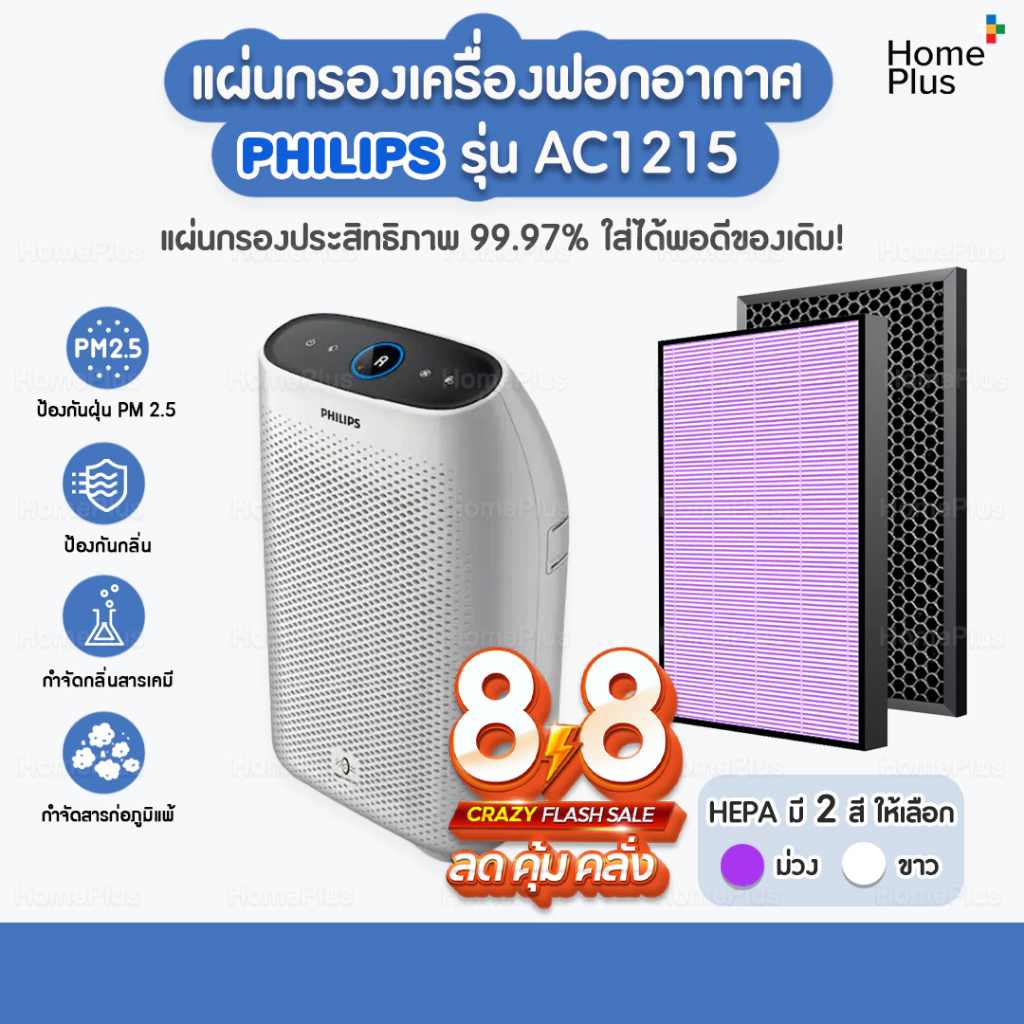 แผ่นกรอง เครื่องฟอกอากาศ Philips รุ่น AC1215 กรองอากาศ FY1410/20 กรองกลิ่น FY1413/20 ประสิทธิภาพ 99.97% ใส่พอดีของเดิม