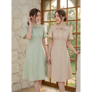 [พร้อมส่ง]Beauty dress เดรสออกงานดีเทลคอผูกโบว์ ป้าย VERA ชุดไปงานแต่ง ชุดไปคาเฟ่ by Lamoon apparel