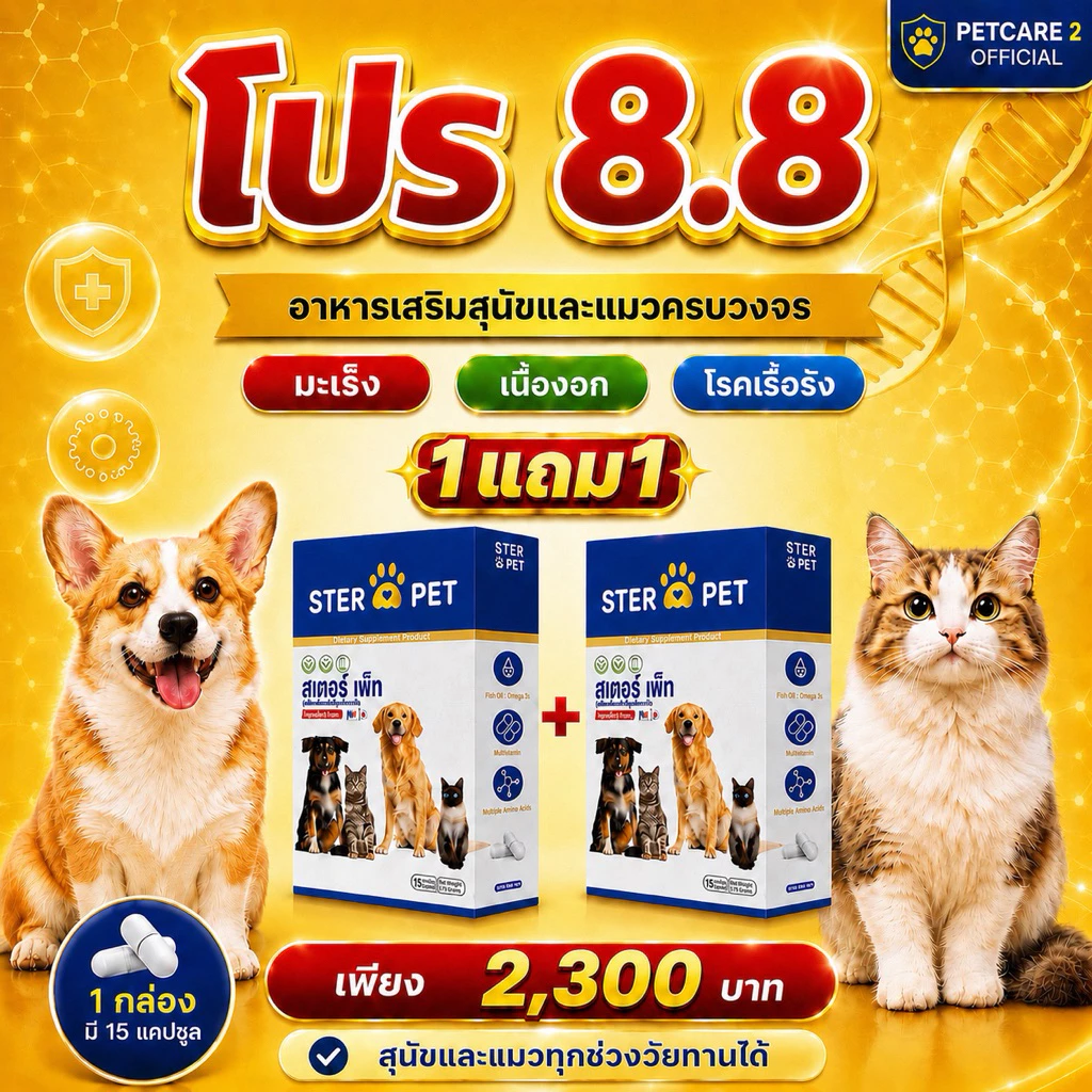 *มีส่งด่วน [ Ster Pet โปร 1 แถม 1 ] สูตรมะเร็ง เนื้องอก ใช้กับหมาแมว ของแท้จากบริษัท