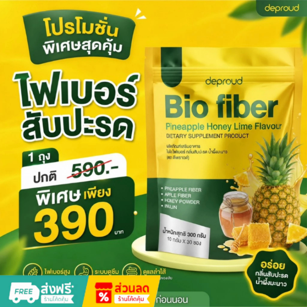 ไฟเบอร์สับปะรด ดีพราว ของแท้ส่งจากบริษัทโดยตรง (ถุงละ 30 ซอง) ดีท็อกซ์ ขับถ่ายง่าย ล้างลำไส้ พุงยุบ