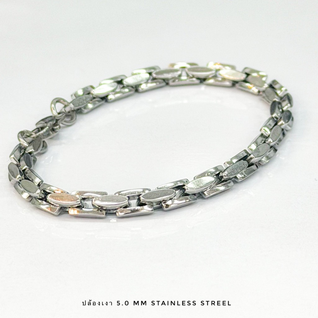 S-279 สร้อยข้อมือสแตนเลส ปล้องเงา กว้าง5.0.สี silver ตะขอก้ามปู หญิงและชาย ไม่ลอกไม่ดำใสติดตัวหรือใส่อาบน้ำได้ งานเกรดA