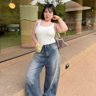Two Tone Baggy Jeans 👖 ✨ ยีนส์สีทูโทน ทรงบากี้ ยีนส์สาวอวบอ้วนทรงใหญ่ 🌊🖤 | Geebeety