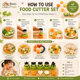 🥕🥦 ชุดแม่พิมพ์ตัดอาหาร สีเขียว ตัดผัก ผลไม้ แซนวิช ขนมปัง Bento BLW DIY Food Cutter Vegetable Fruit Cutter Baan Raya