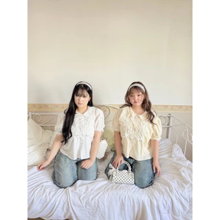 Chubbygirlbkk-Alice ribbon top₊˚⊹ᰔเสื้อเชิ้ตคอบัว แต่งริ้บบิ้น ผ้าคอตตอนฉลุ ผ้านุ่ม ใส่าบาย สาวอวบ