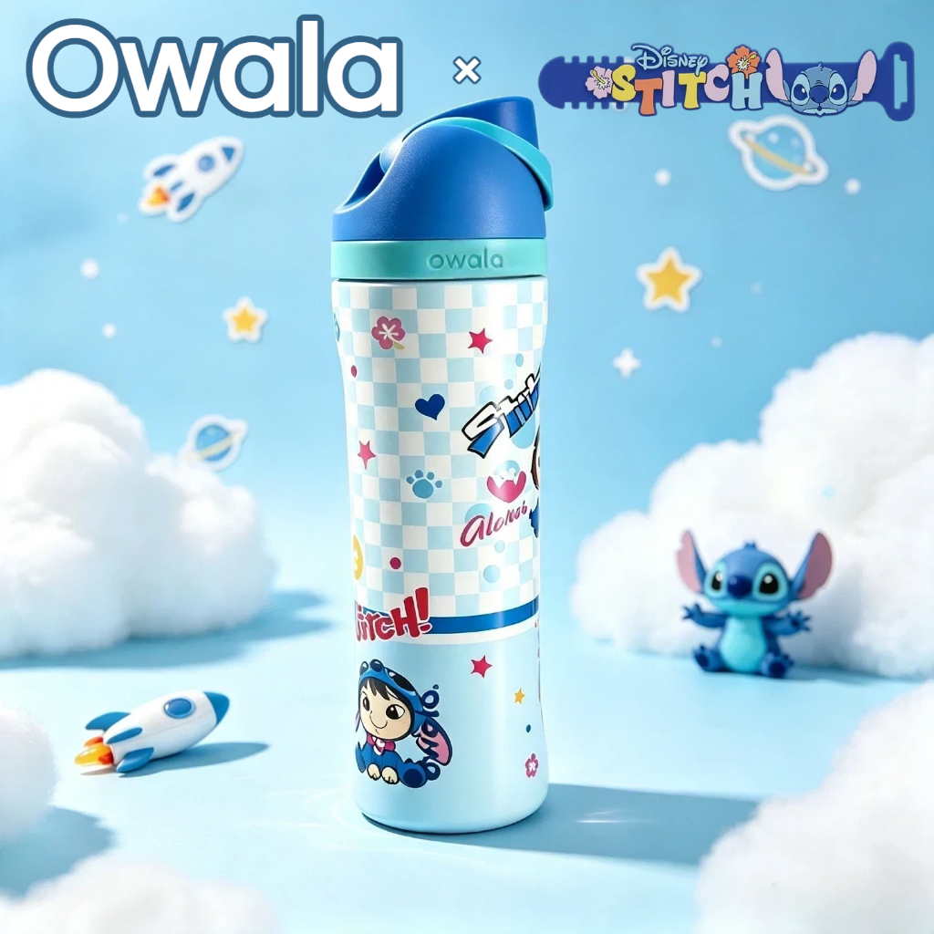 Owala FreeSip 24oz/32oz Stitch กระบอกน้ำสแตนเลส 304 เก็บความเย็น 12 ชม. กันหก มีหลอดในตัว