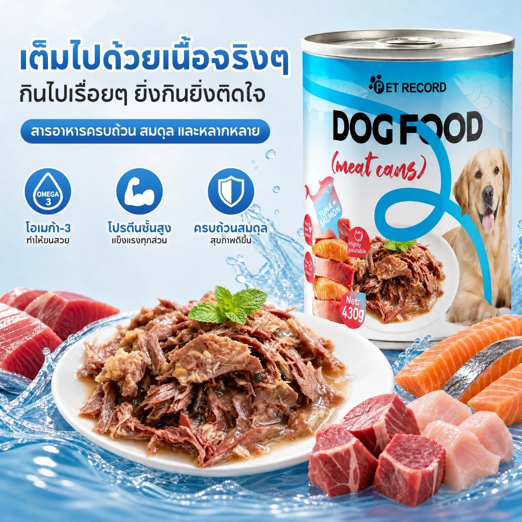 สินค้าใหม่ กระป๋องสุนัข PET RECORD 430g ทูน่าเนื้อแดง 3รส โปรตีนสูง น้ำซุปเติมน้ำ โอเมก้า3 บำรุงขนสุนัขทุกวัย thumbnail 7