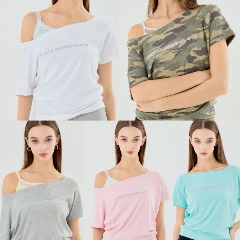 rand0m piece - Pretty Members Only Off shoulder เสื้อยืดปาดไหล่