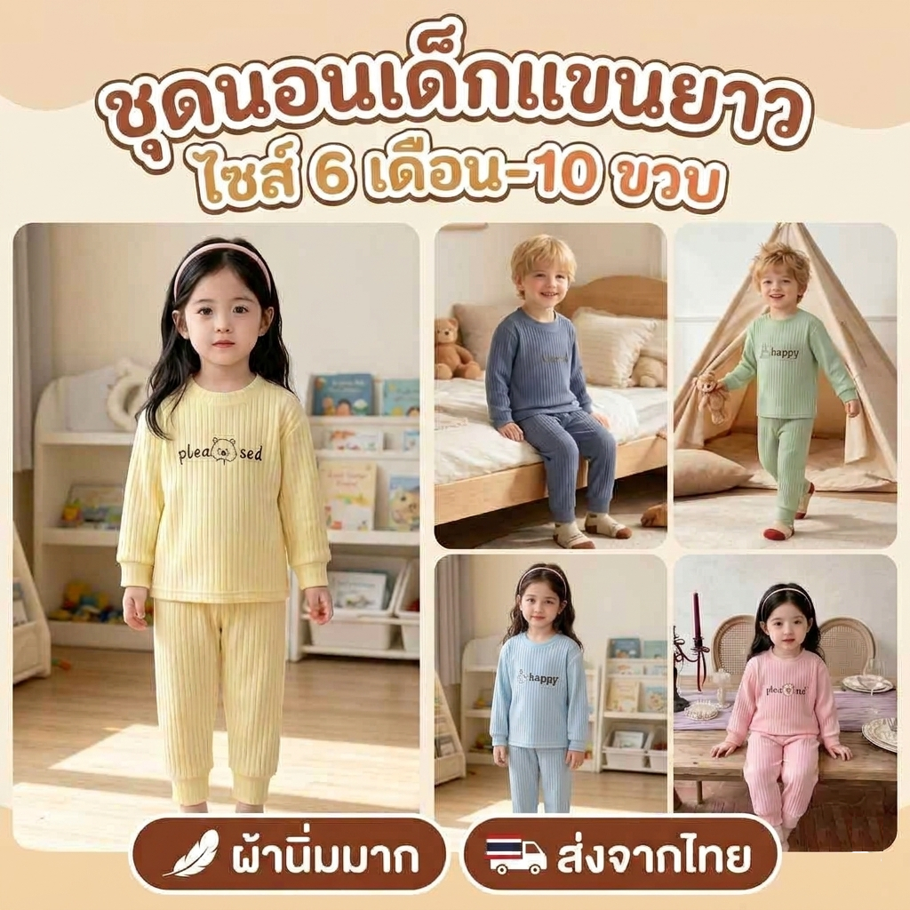 💥ส่งจากไทย💥ผ้านิ่มมาก ไซส์ 80-150 ชุดนอนเด็กแขนยาว ขายาว CK273