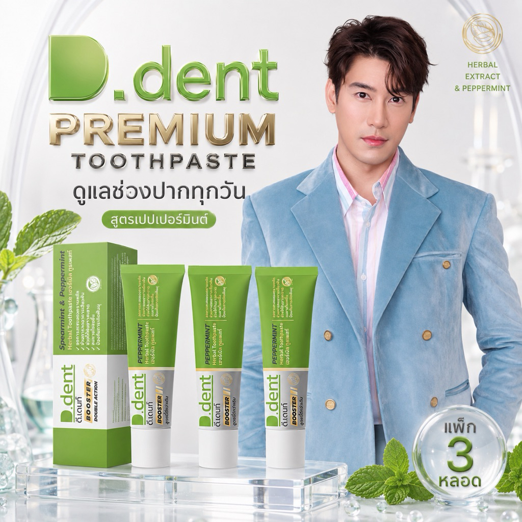 ( 3 หลอด ) สูตรใหม่ ยาสีฟันดีเดนท์บูสเตอร์ ดีเดนท์  D.dent booster