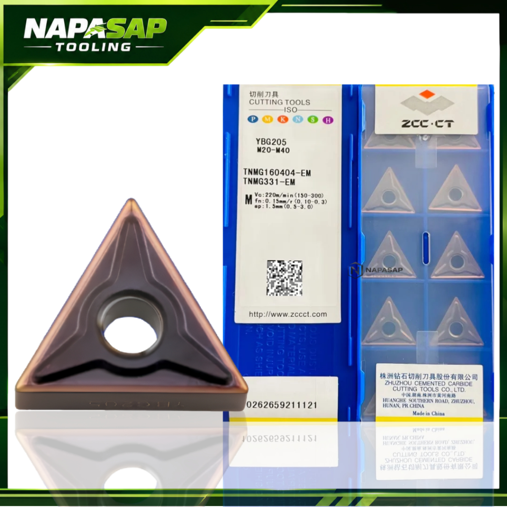 TNMG160404-EM YBG205 เม็ดมีด T16 2หน้า สำหรับงานสแตนเลส 10pcs/box มุม R0.4 R0.8